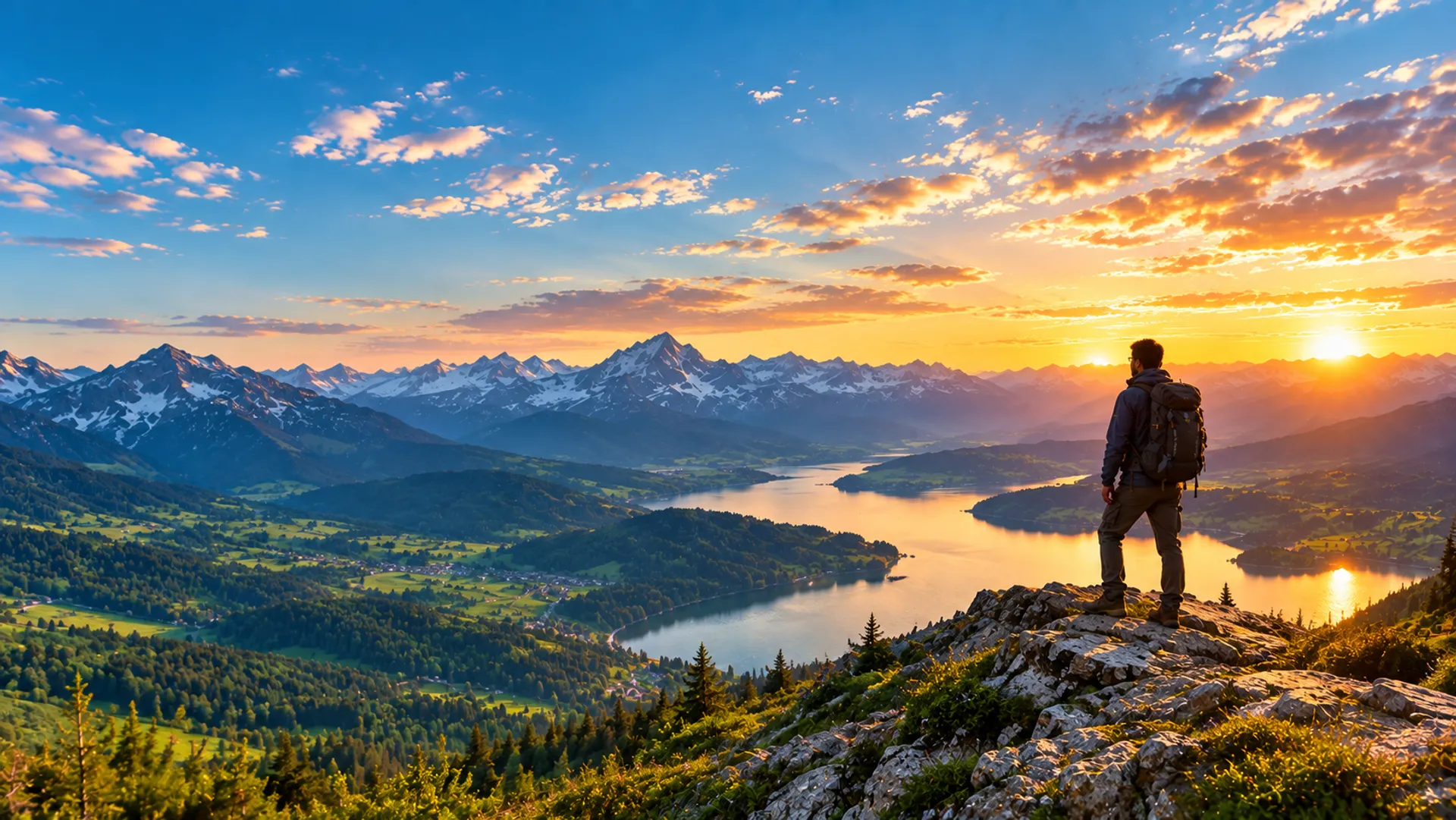 A hiker taking in a mountain sunset