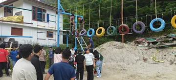 Students on an adventure activity