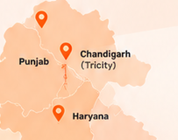 Map of Marvel Adventures' school partner regions across Punjab, Chandigarh and Haryana